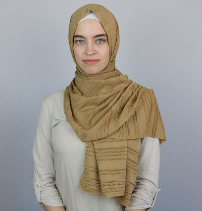 Modal Crinkle Pleated Hijab Shawl Camel