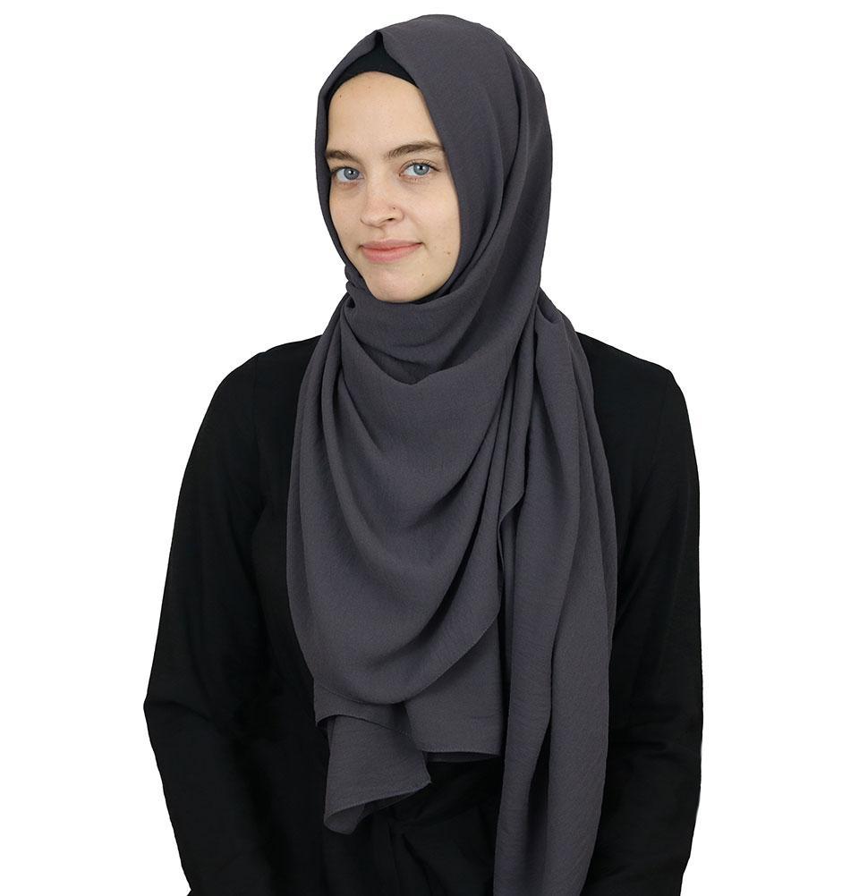 Textured Crepe Hijab Shawl Charcoal Gray