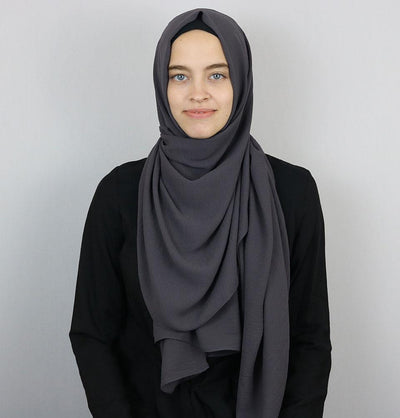 Textured Crepe Hijab Shawl Charcoal Gray