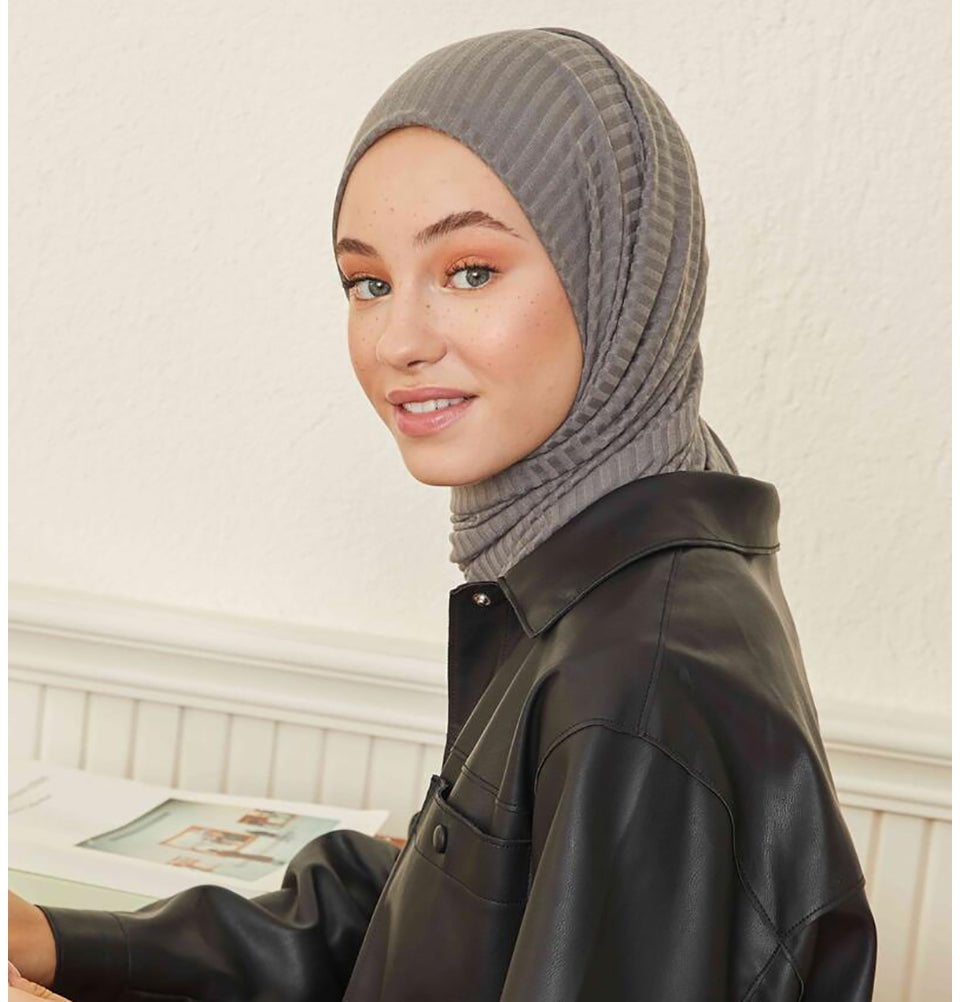 Modefa Shawl Charcoal Grey Comfy Striped Jersey Hijab Shawl - Charcoal Grey