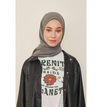 Modefa Shawl Charcoal Grey Comfy Striped Jersey Hijab Shawl - Charcoal Grey