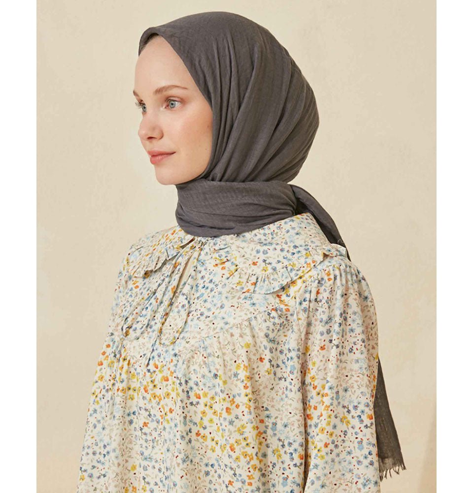 Modefa Shawl Charcoal Grey Cozy Crepe Cotton Hijab Shawl - Charcoal Grey