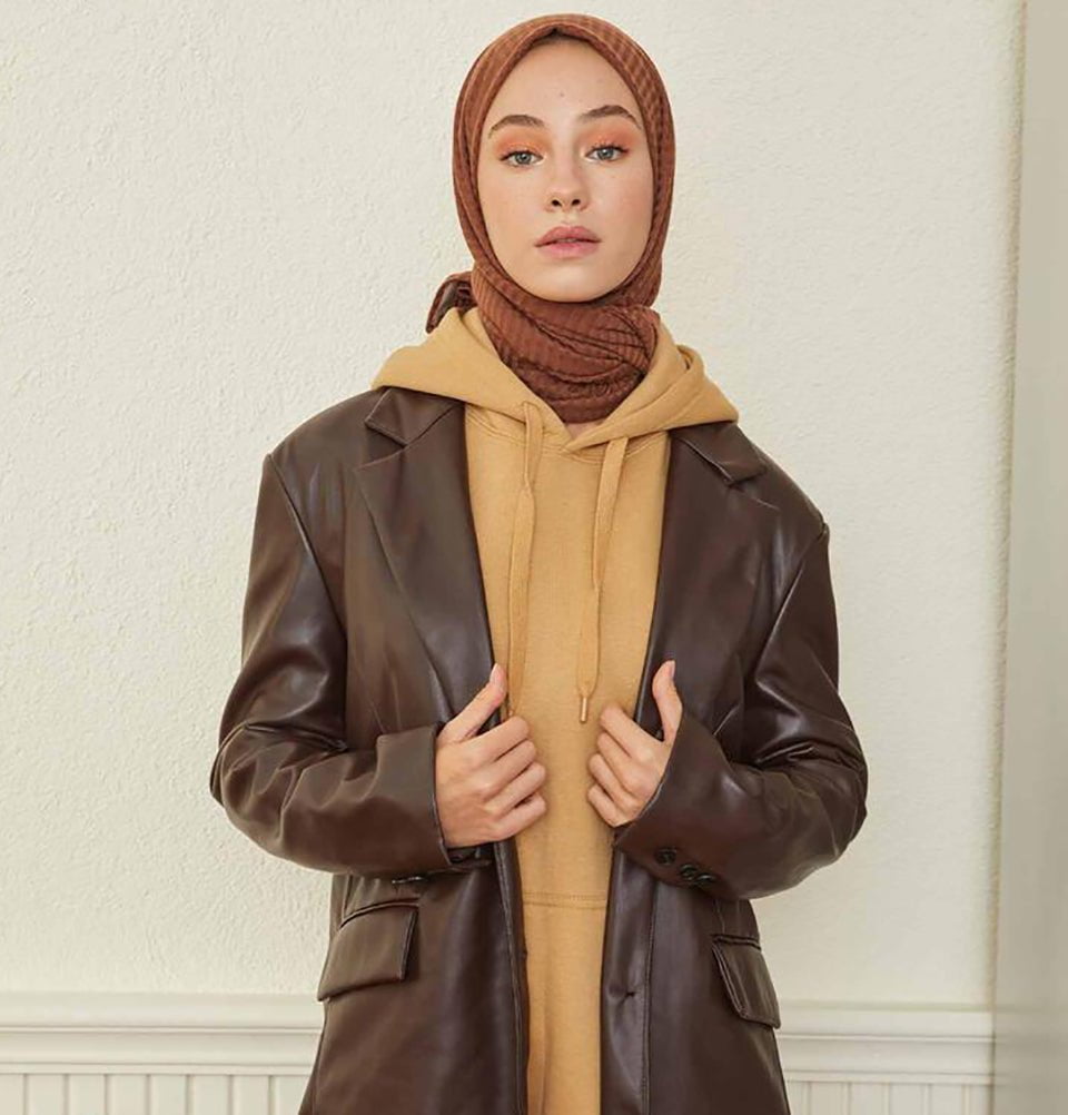 Modefa Shawl Chocolate Brown Comfy Striped Jersey Hijab Shawl - Chocolate Brown