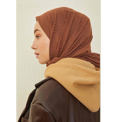 Modefa Shawl Chocolate Brown Comfy Striped Jersey Hijab Shawl - Chocolate Brown