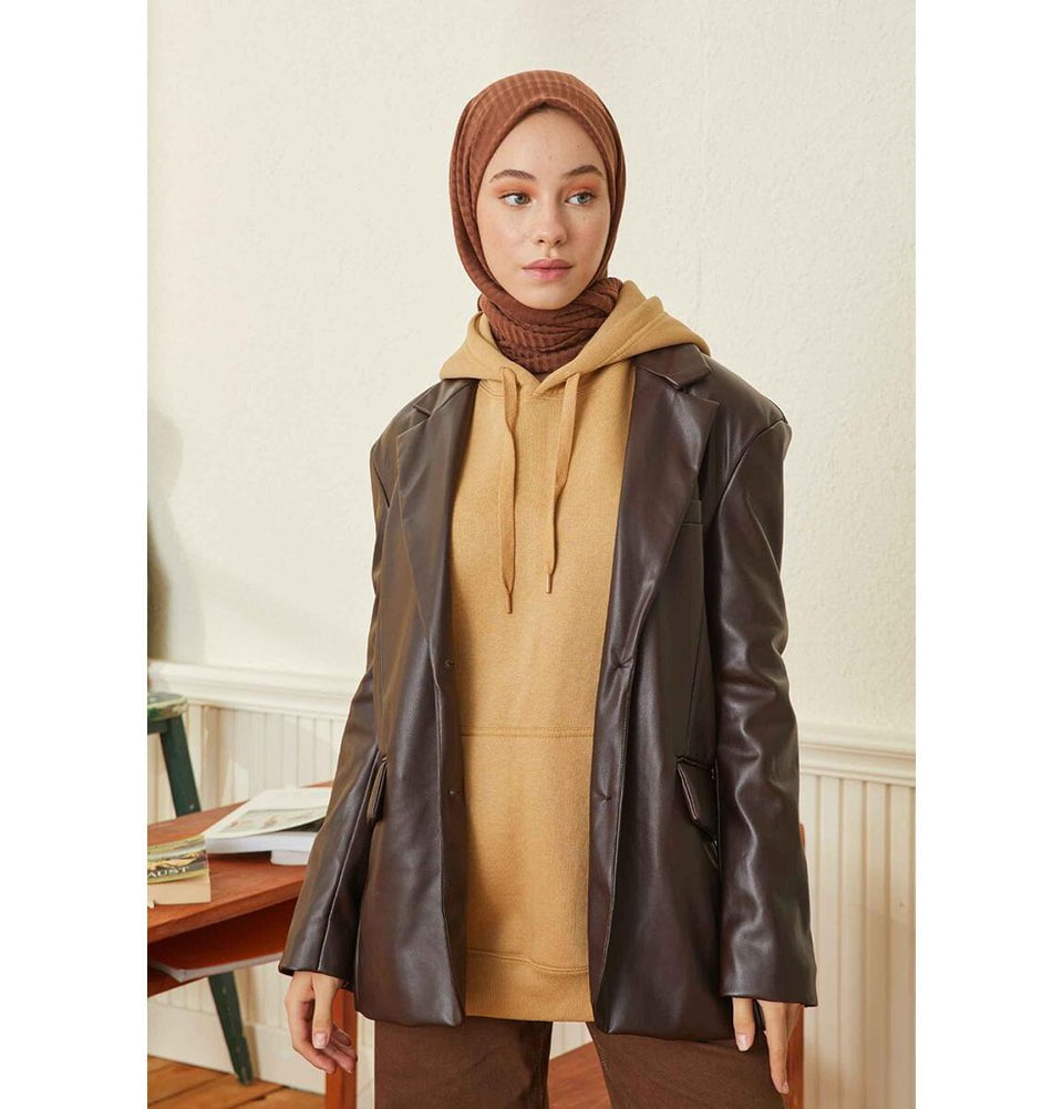 Modefa Shawl Chocolate Brown Comfy Striped Jersey Hijab Shawl - Chocolate Brown