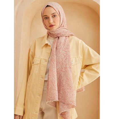 Modefa Shawl Coral Patterned Cotton Shawl | Leafy Coral Pink
