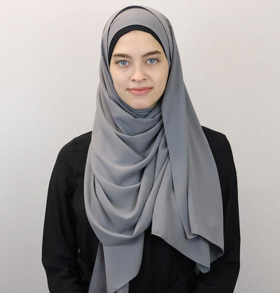 Medine Solid Chiffon Hijab Shawl Dark Grey