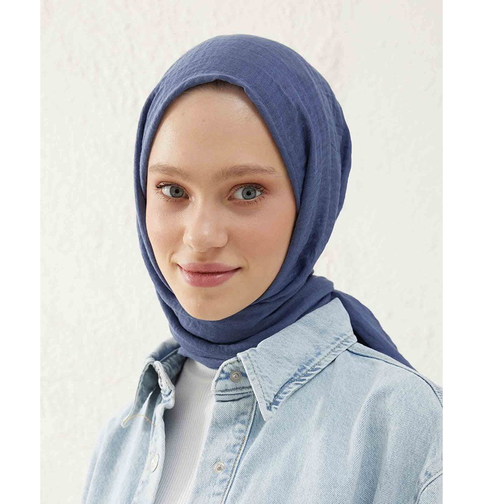 Modefa Shawl Denim Blue Cozy Crepe Cotton Hijab Shawl - Denim Blue