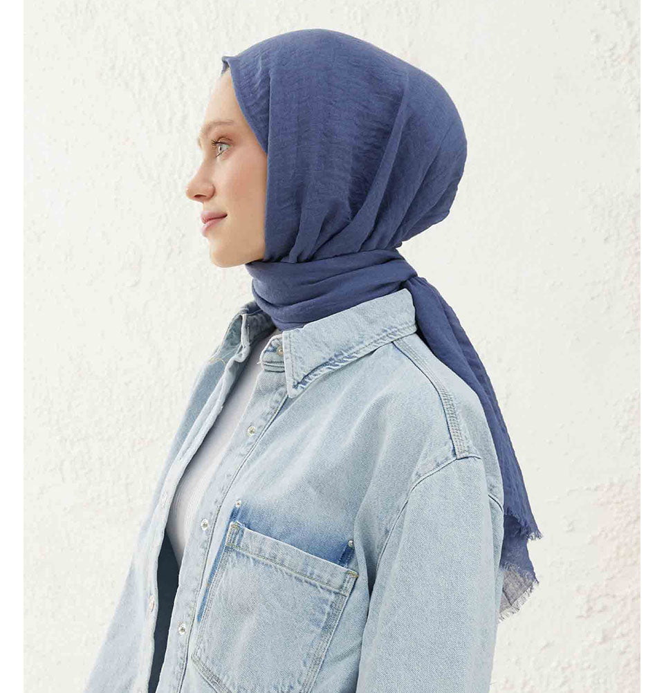 Modefa Shawl Denim Blue Cozy Crepe Cotton Hijab Shawl - Denim Blue