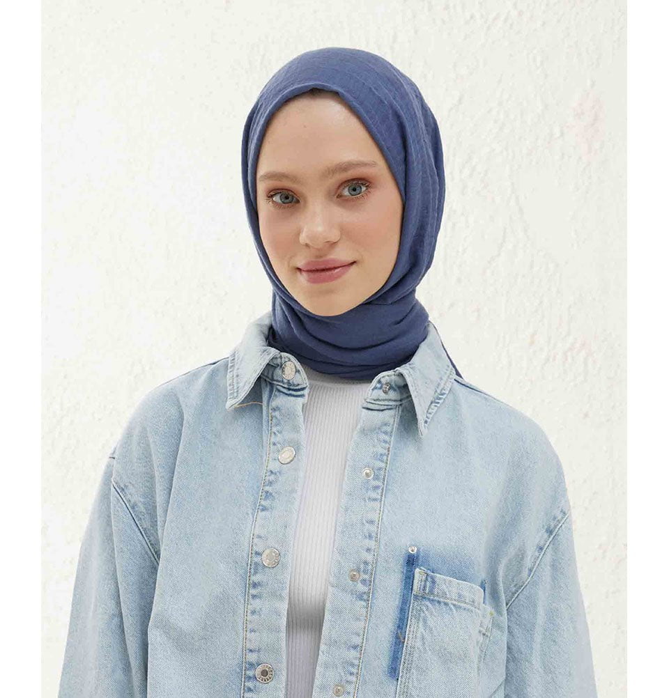 Modefa Shawl Denim Blue Cozy Crepe Cotton Hijab Shawl - Denim Blue