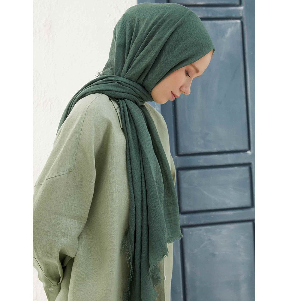 Modefa Shawl Forest Green Cozy Crepe Cotton Hijab Shawl - Forest Green