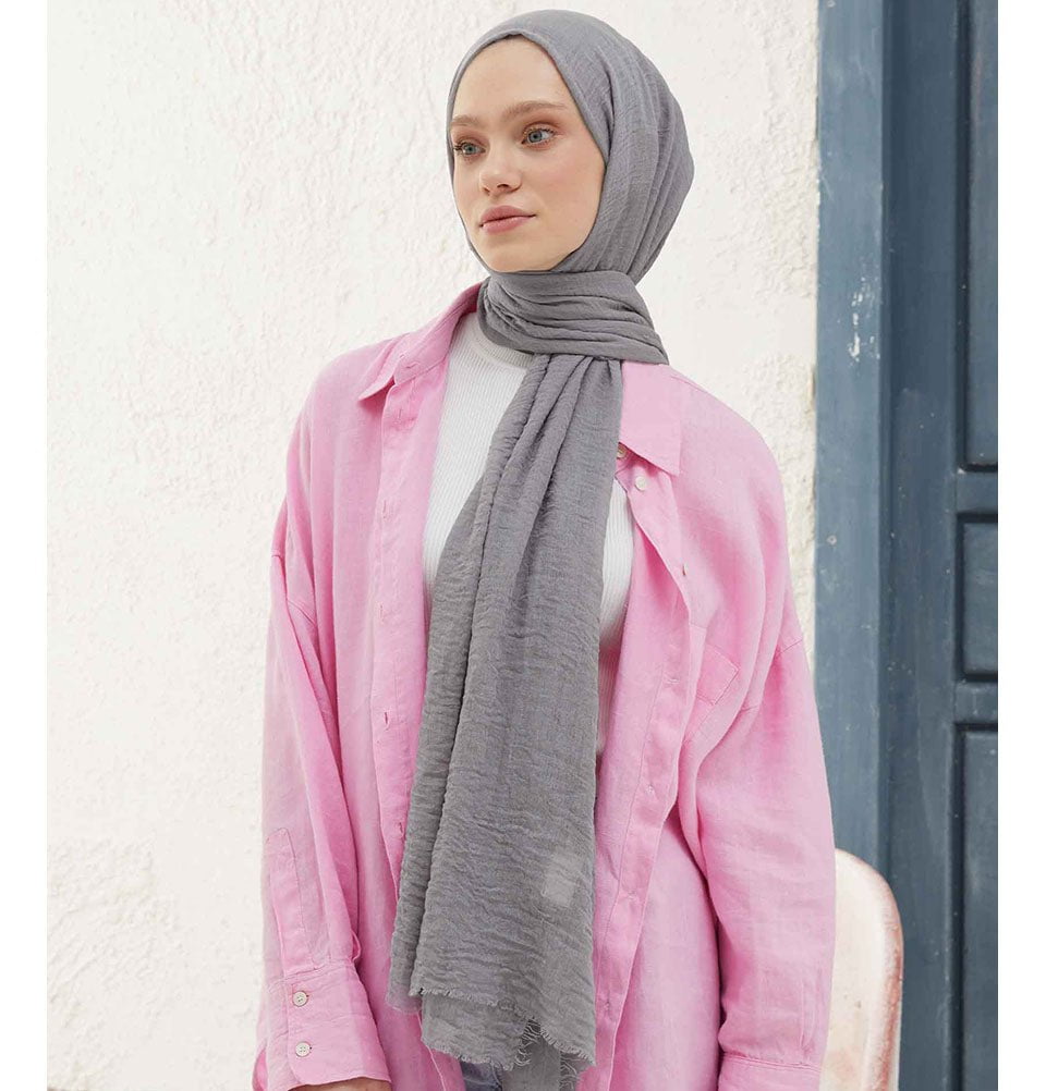 Modefa Shawl Grey Cozy Crepe Cotton Hijab Shawl - Grey
