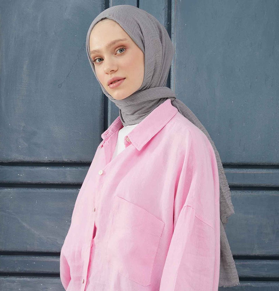 Modefa Shawl Grey Cozy Crepe Cotton Hijab Shawl - Grey