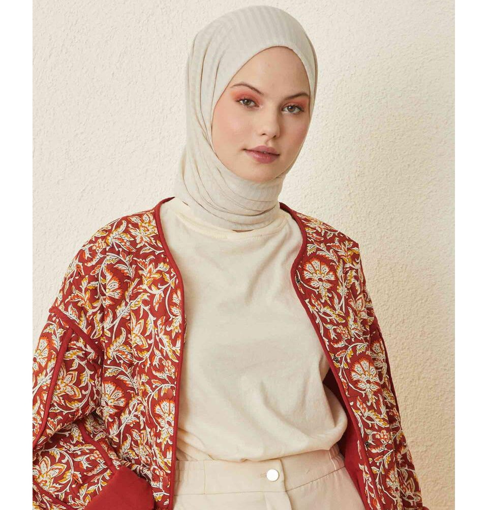 Modefa Shawl Ivory Comfy Striped Jersey Hijab Shawl - Ivory