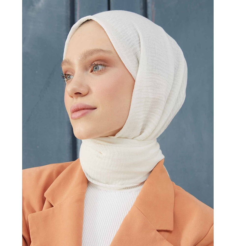 Modefa Shawl Ivory Cozy Crepe Cotton Hijab Shawl - Ivory