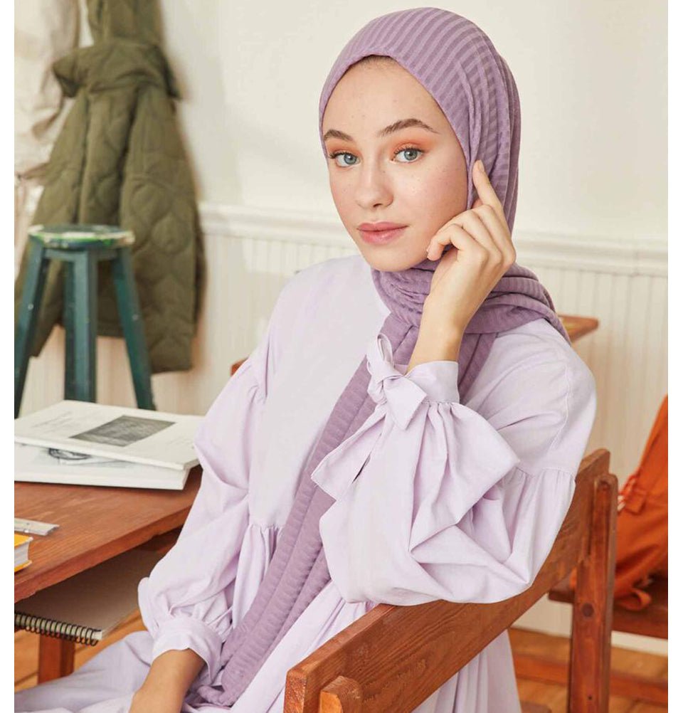 Modefa Shawl Lavender Comfy Striped Jersey Hijab Shawl - Lavender