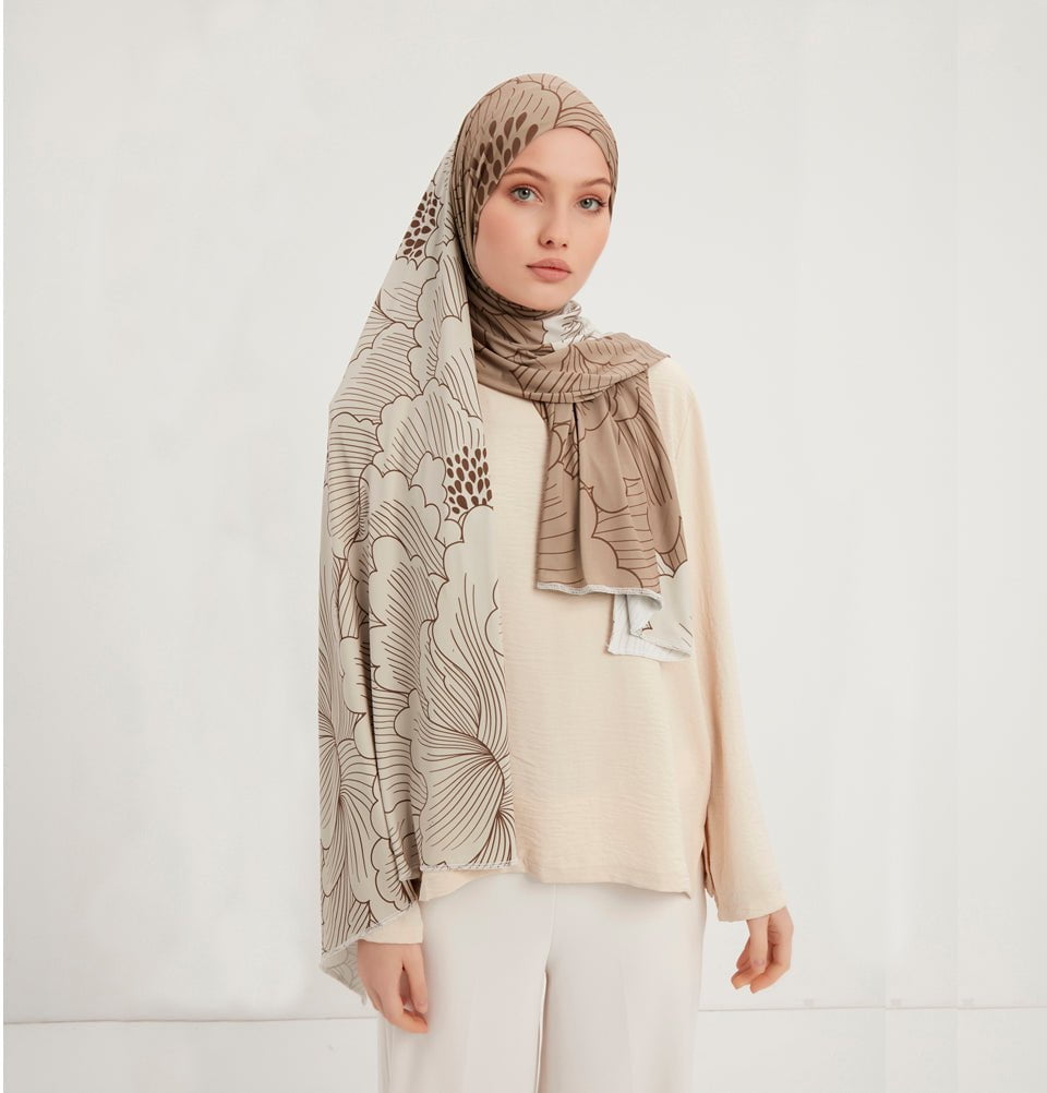 Modefa Shawl Light Brown Modefa Sports Hijab Shawl - Lush Garden - Light Brown