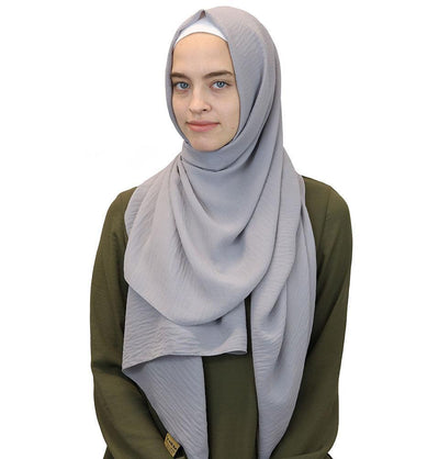 Modefa Shawl Light Gray Textured Crepe Hijab Shawl Light Gray