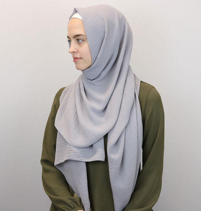 Modefa Shawl Light Gray Textured Crepe Hijab Shawl Light Gray