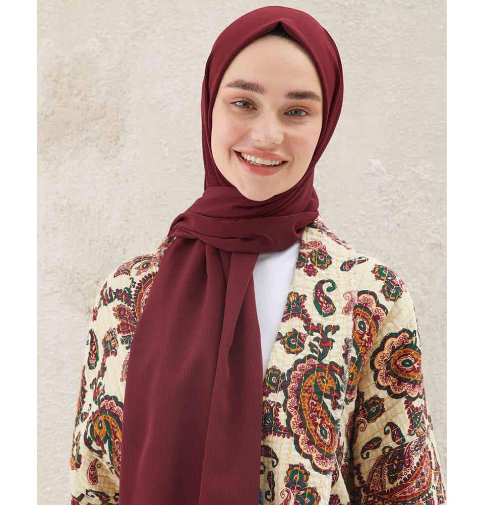 Modefa Shawl Maroon Crinkle Medine Hijab Shawl - Maroon