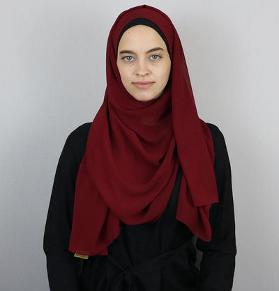 Modefa Shawl Maroon Textured Micro Chiffon Hijab Shawl Maroon