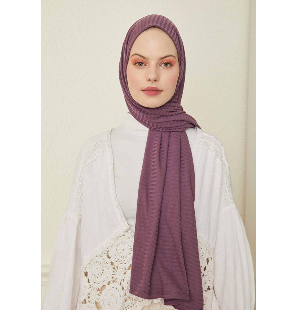 Modefa Shawl Mauve Comfy Striped Jersey Hijab Shawl - Mauve
