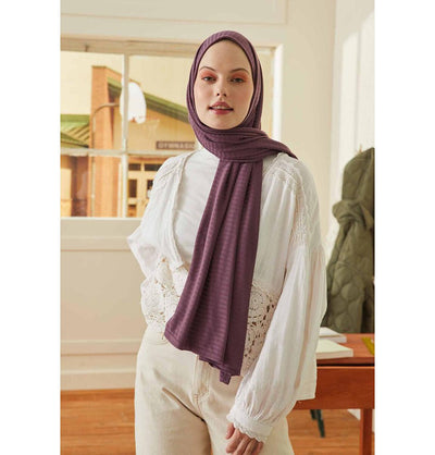 Modefa Shawl Mauve Comfy Striped Jersey Hijab Shawl - Mauve