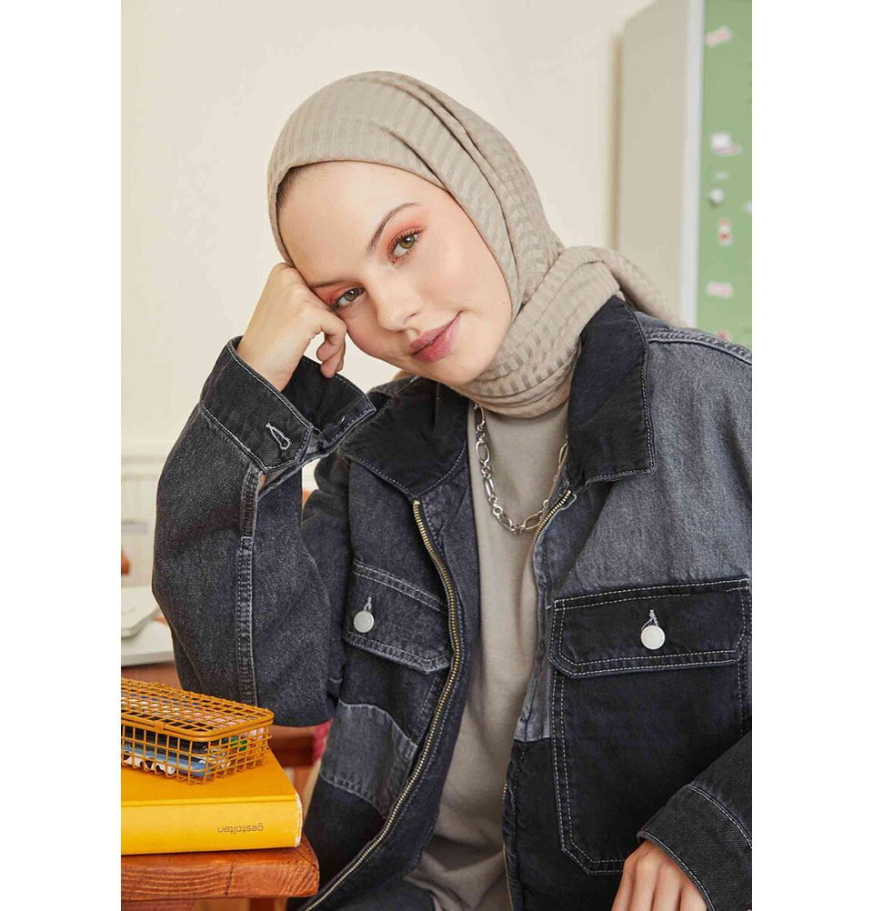 Modefa Shawl Mink Comfy Striped Jersey Hijab Shawl - Mink