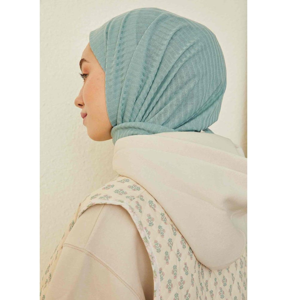 Modefa Shawl Mint Blue Comfy Striped Jersey Hijab Shawl - Mint Blue