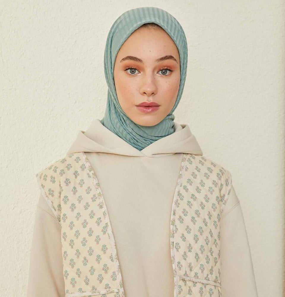 Modefa Shawl Mint Blue Comfy Striped Jersey Hijab Shawl - Mint Blue