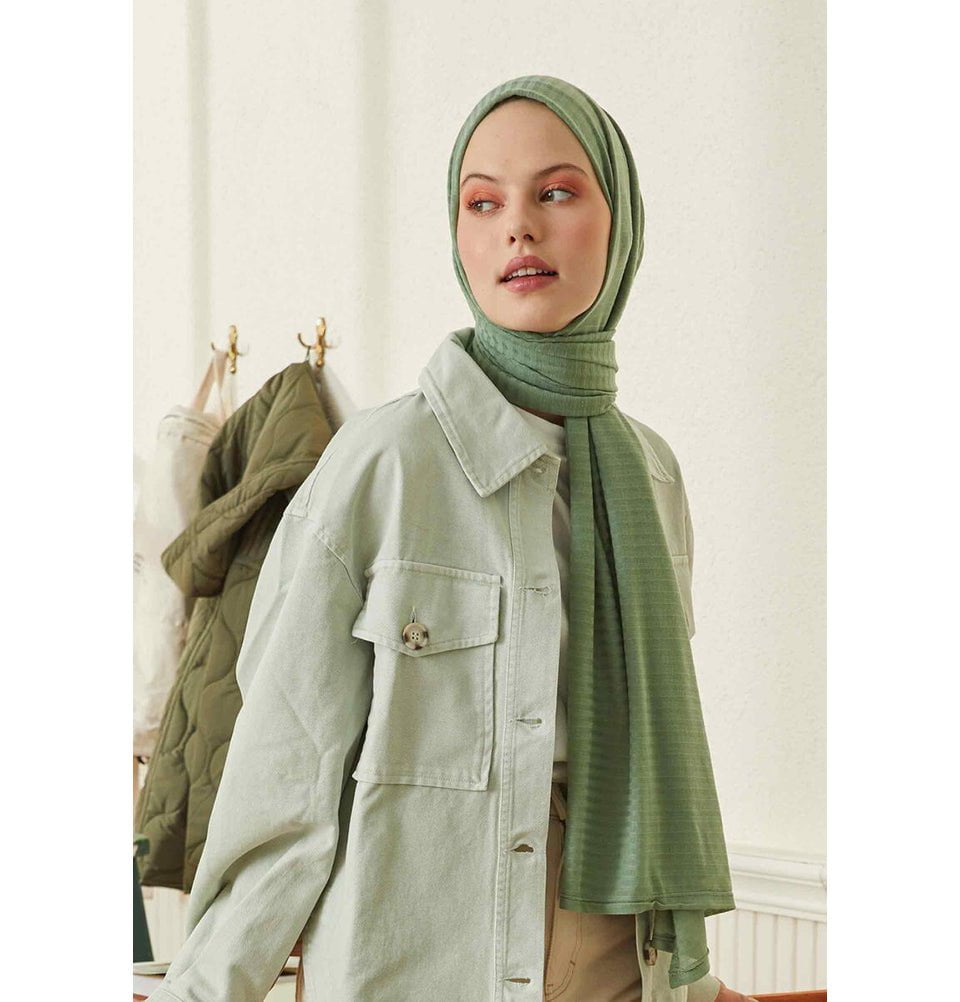 Modefa Shawl Mint Green Comfy Striped Jersey Hijab Shawl - Mint Green