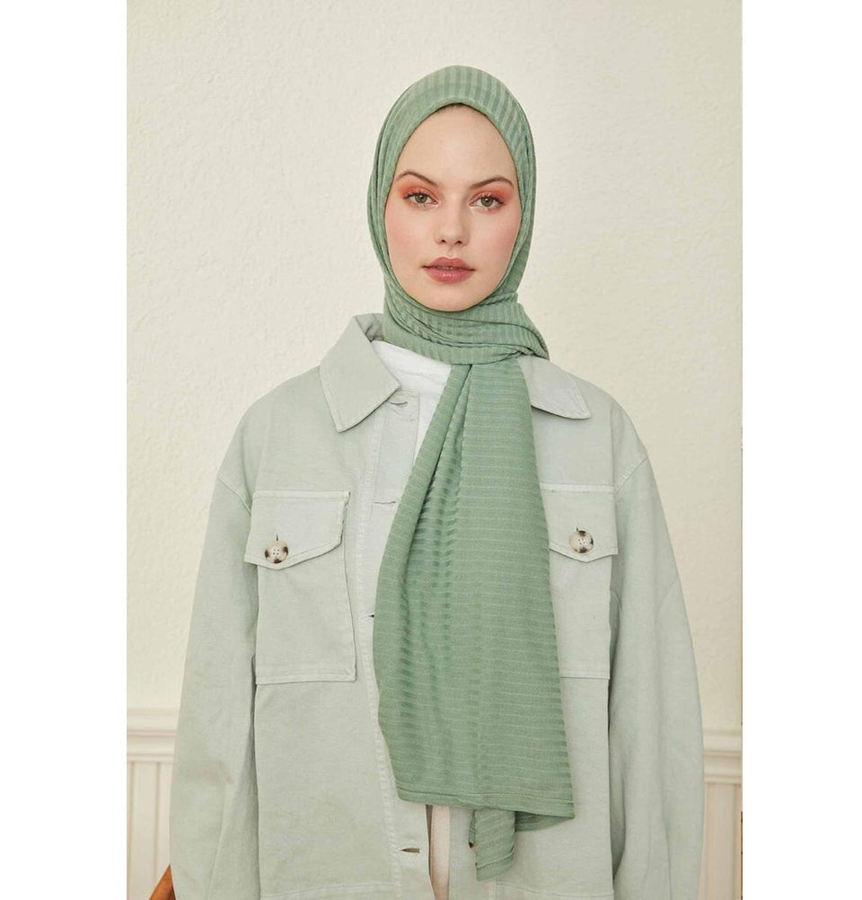 Modefa Shawl Mint Green Comfy Striped Jersey Hijab Shawl - Mint Green