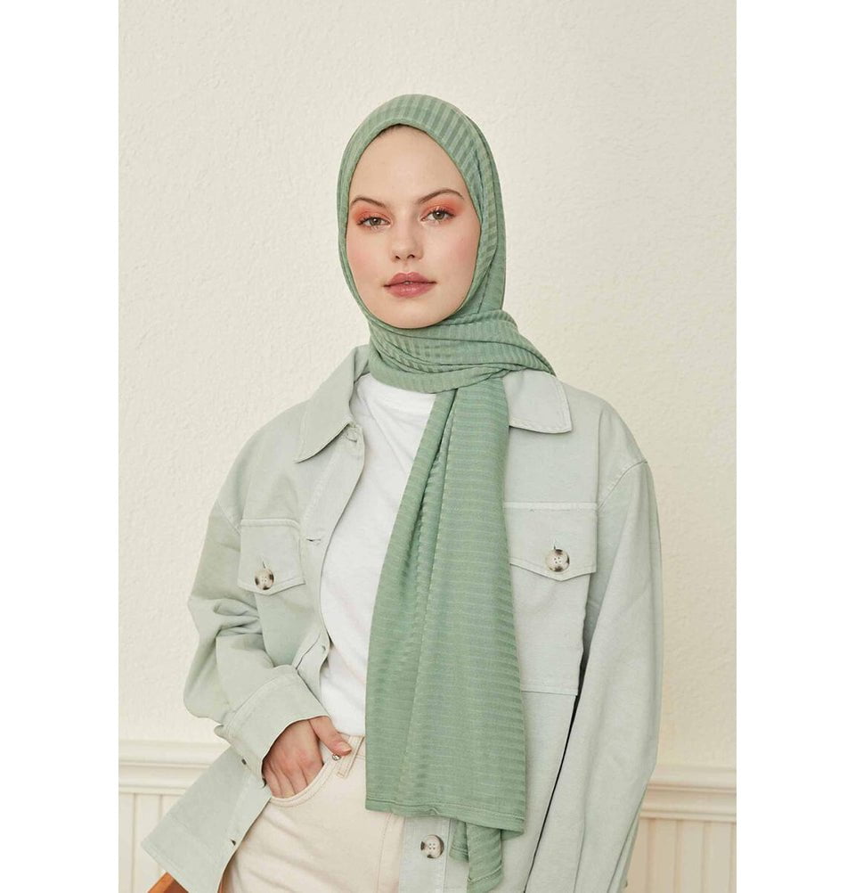 Modefa Shawl Mint Green Comfy Striped Jersey Hijab Shawl - Mint Green