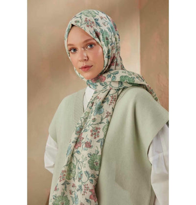 Modefa Shawl Mint Green & Pink Patterned Cotton Shawl | Floral Mint Green & Pink