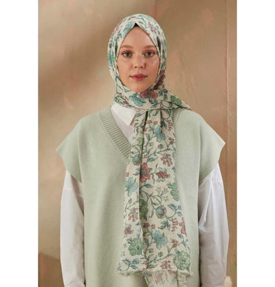 Modefa Shawl Mint Green & Pink Patterned Cotton Shawl | Floral Mint Green & Pink