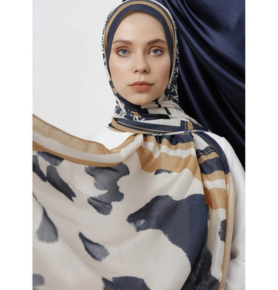 Modefa Shawl Navy Blue/Camel Modefa Tri-Panel Hijab Shawls | Whimsical Flowers - Navy Blue & Camel