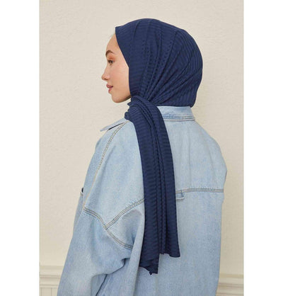 Modefa Shawl Navy Blue Comfy Striped Jersey Hijab Shawl - Navy Blue