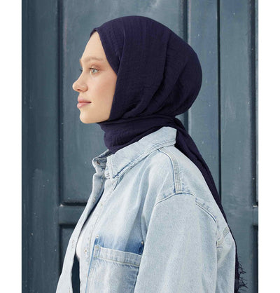 Modefa Shawl Navy Blue Cozy Crepe Cotton Hijab Shawl - Navy Blue
