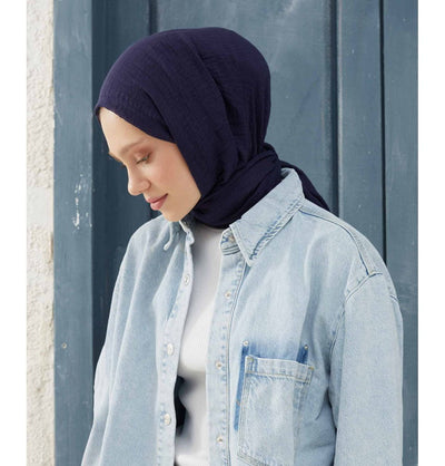 Modefa Shawl Navy Blue Cozy Crepe Cotton Hijab Shawl - Navy Blue