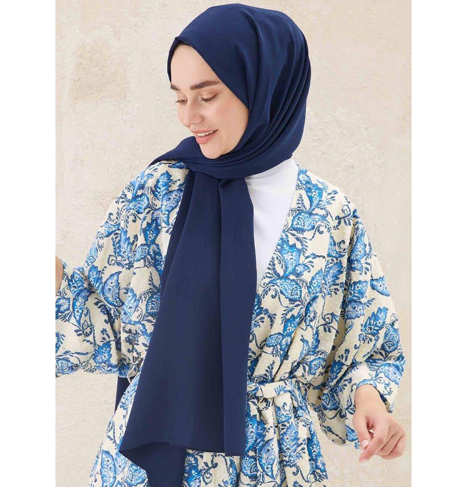 Modefa Shawl Navy Blue Crinkle Medine Hijab Shawl - Navy