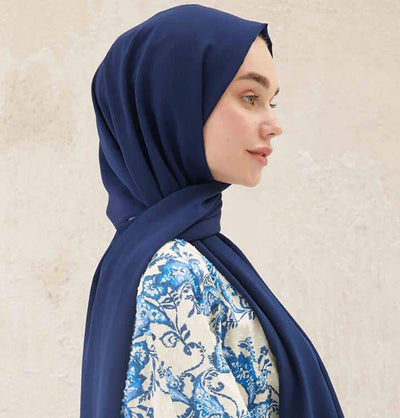 Modefa Shawl Navy Blue Crinkle Medine Hijab Shawl - Navy