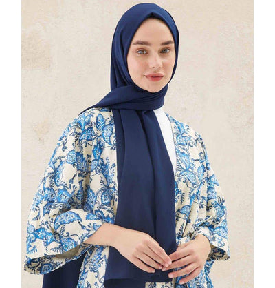 Modefa Shawl Navy Blue Crinkle Medine Hijab Shawl - Navy