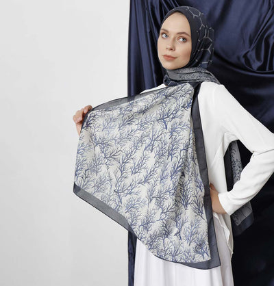 Modefa Shawl Navy Blue Modefa Tri-Panel Hijab Shawls | Blooming Branches - Navy Blue