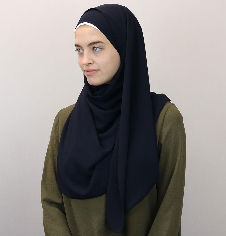 Medine Solid Chiffon Hijab Shawl Navy Blue
