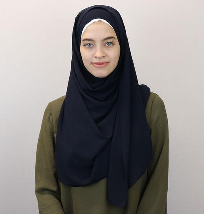 Medine Solid Chiffon Hijab Shawl Navy Blue