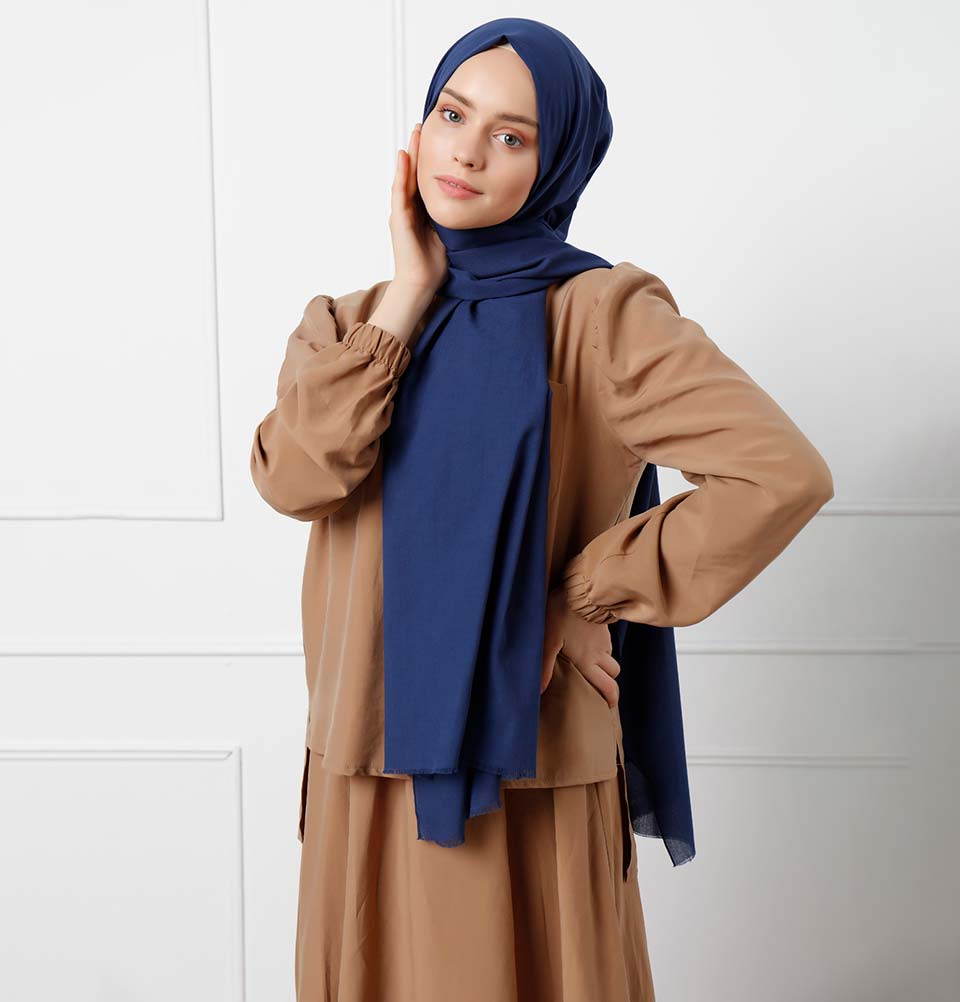 Solid Natural Cotton Shawl - Navy Blue