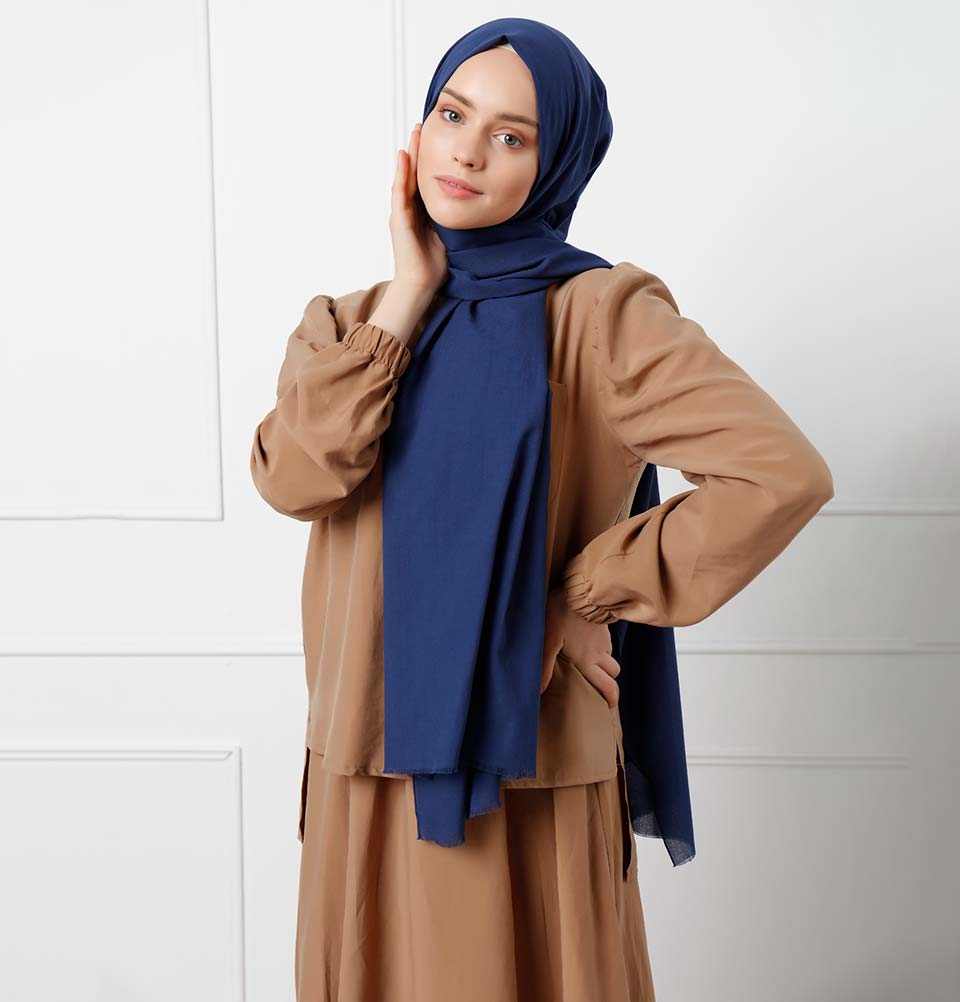 Modefa Shawl Navy Blue Solid Natural Cotton Shawl - Navy Blue