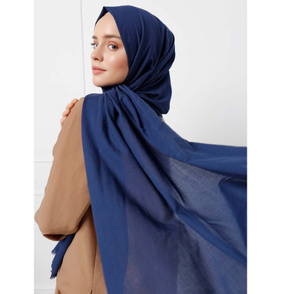 Modefa Shawl Navy Blue Solid Natural Cotton Shawl - Navy Blue