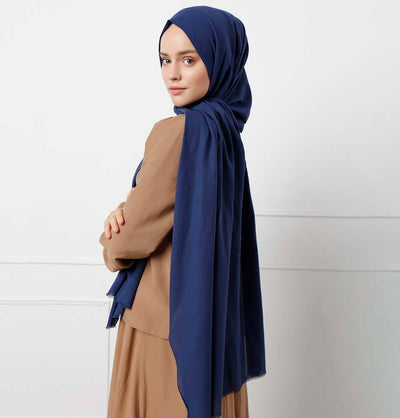 Modefa Shawl Navy Blue Solid Natural Cotton Shawl - Navy Blue