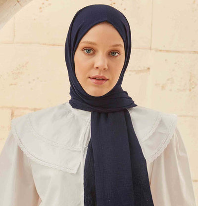 Modefa Shawl Navy Blue Solid Organic Cotton Shawl - Navy Blue